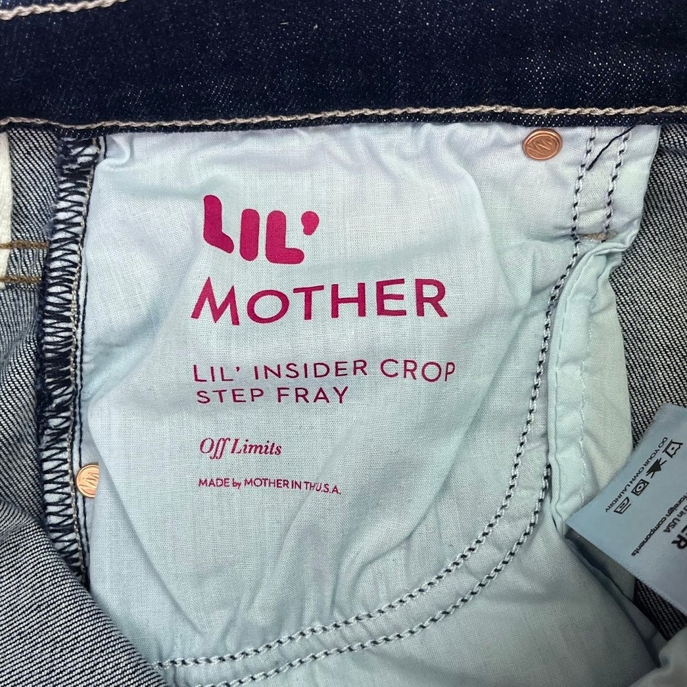 Mother Lil Insider Crop Step Fray Jeans Off Limits Dark Wash Size 27 High Rise - Picture 8 of 15